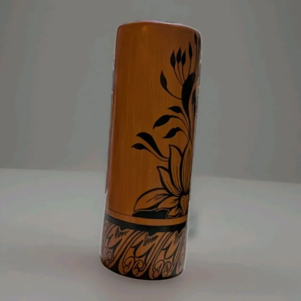 Vintage Abeysekera Industries Ceylon Lacquer Bamboo Cylinder Vase Hand Painted
